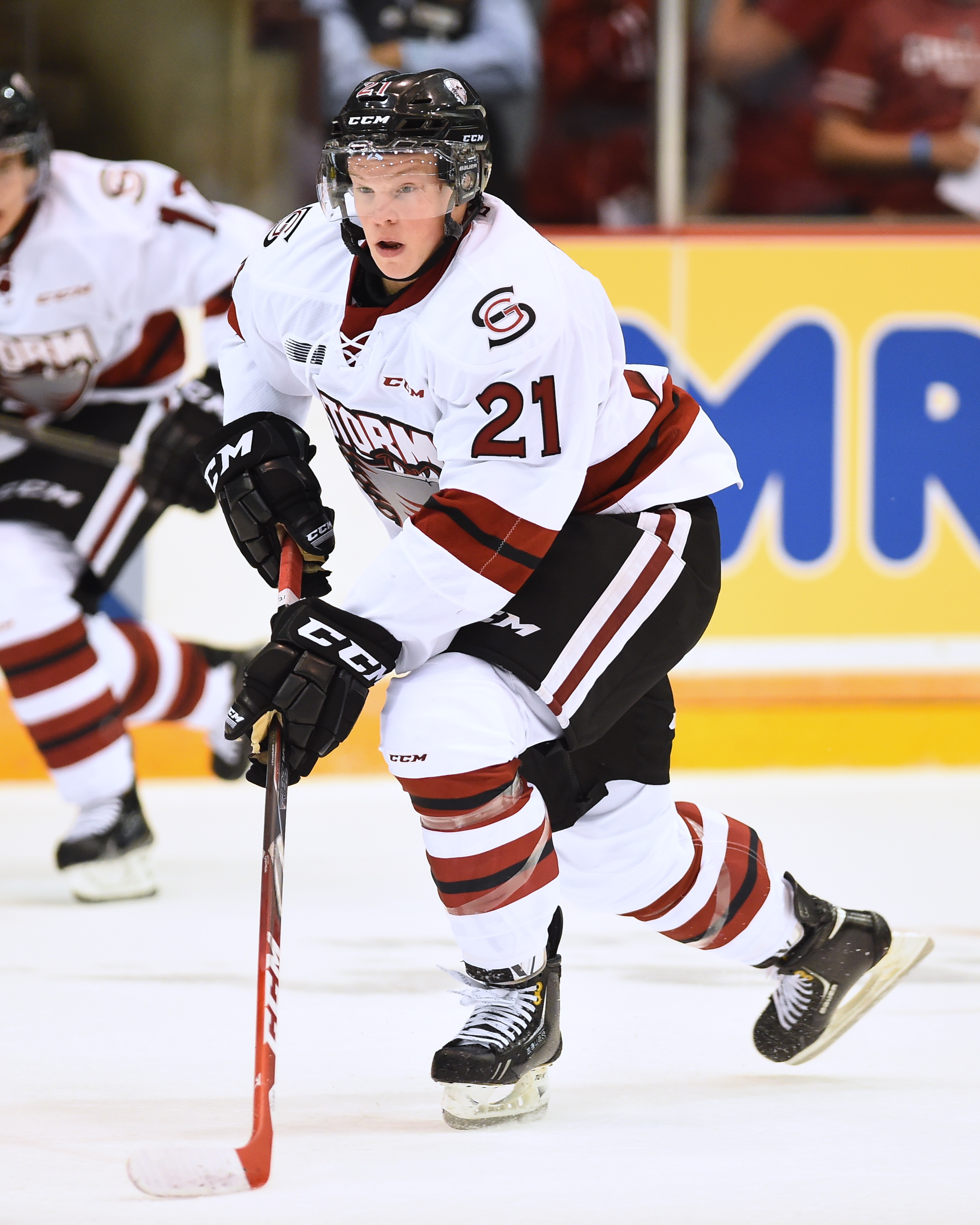 James McEwan of the Guelph Storm. Photo by Aaron Bell/OHL Images
