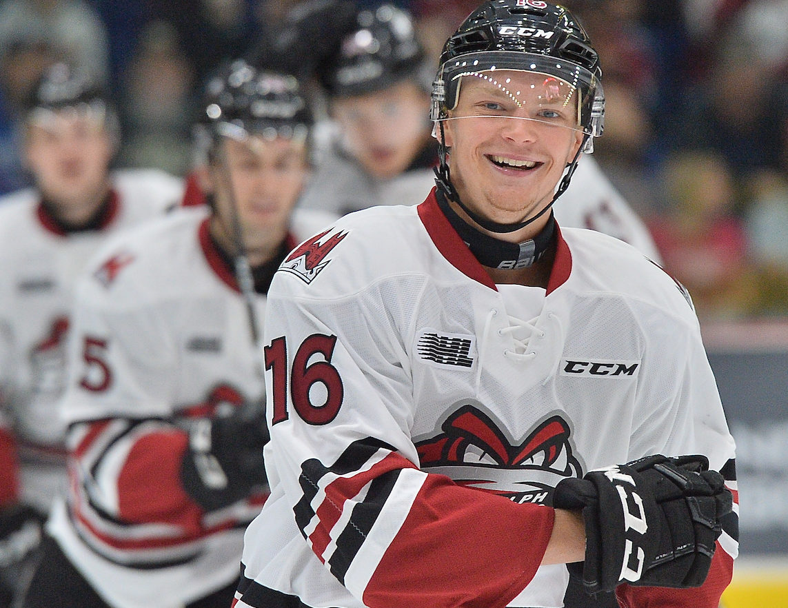 Nate Schnarr of the Guelph Storm. Photo by Terry Wilson / OHL Images.