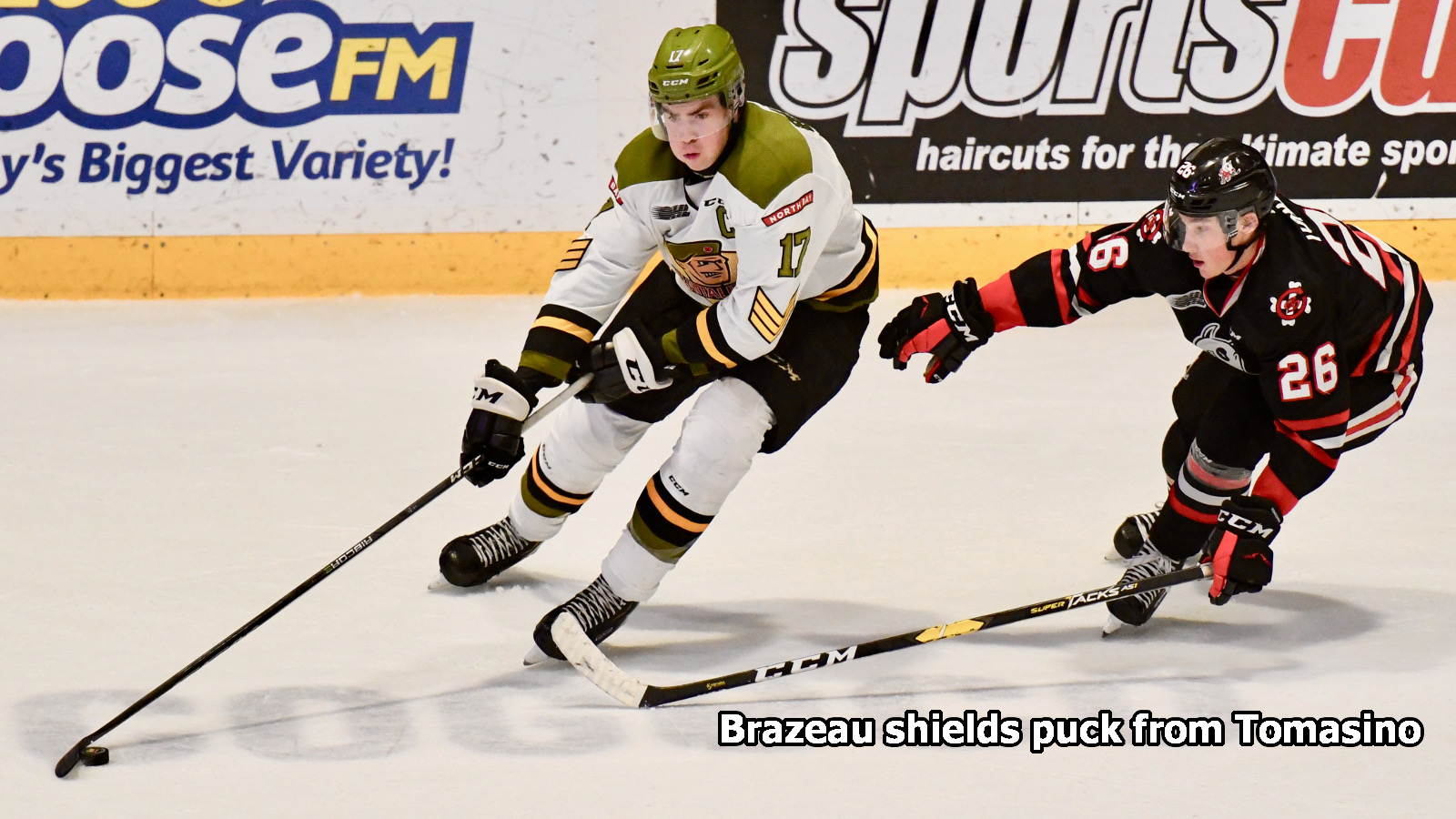 Brazeau shields puck from Tomasino Brazeau shields puck from Tomasino
