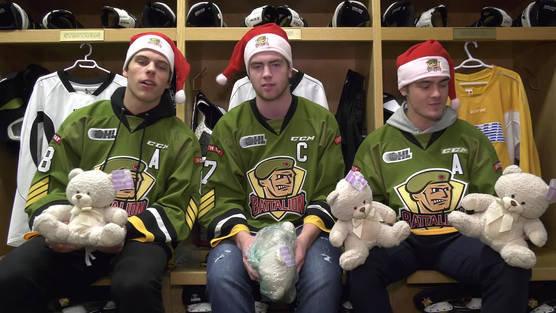 North Bay Battalion - Players promoting 2018 Teddy Bear Toss