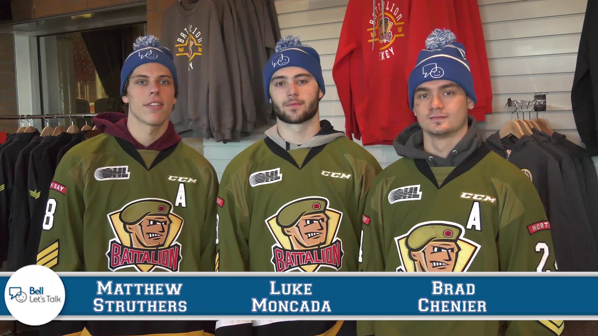 Matthew Struthers, Luke Moncada, Brad Chenier of the North Bay Battalion