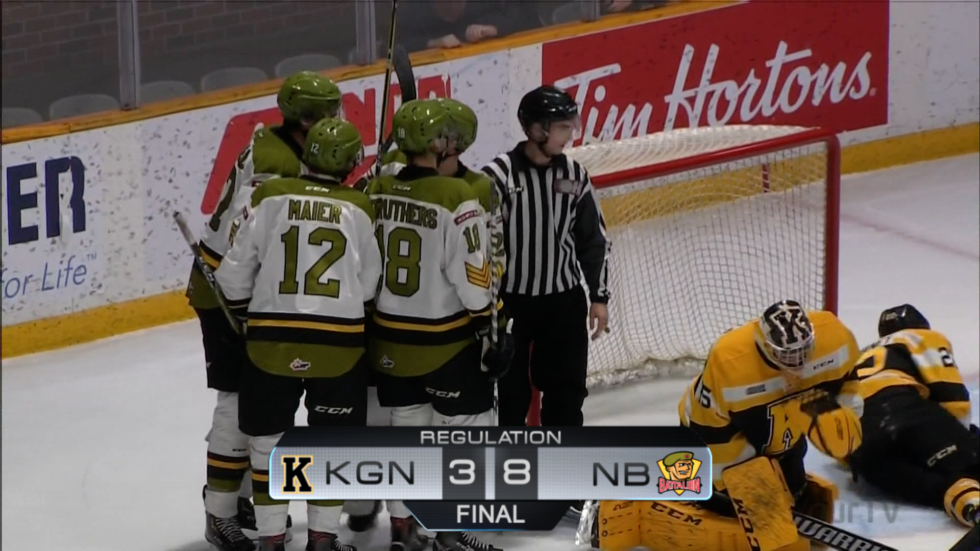 North Bay Battalion celebrating 8 - 3 Victory over Kitchener