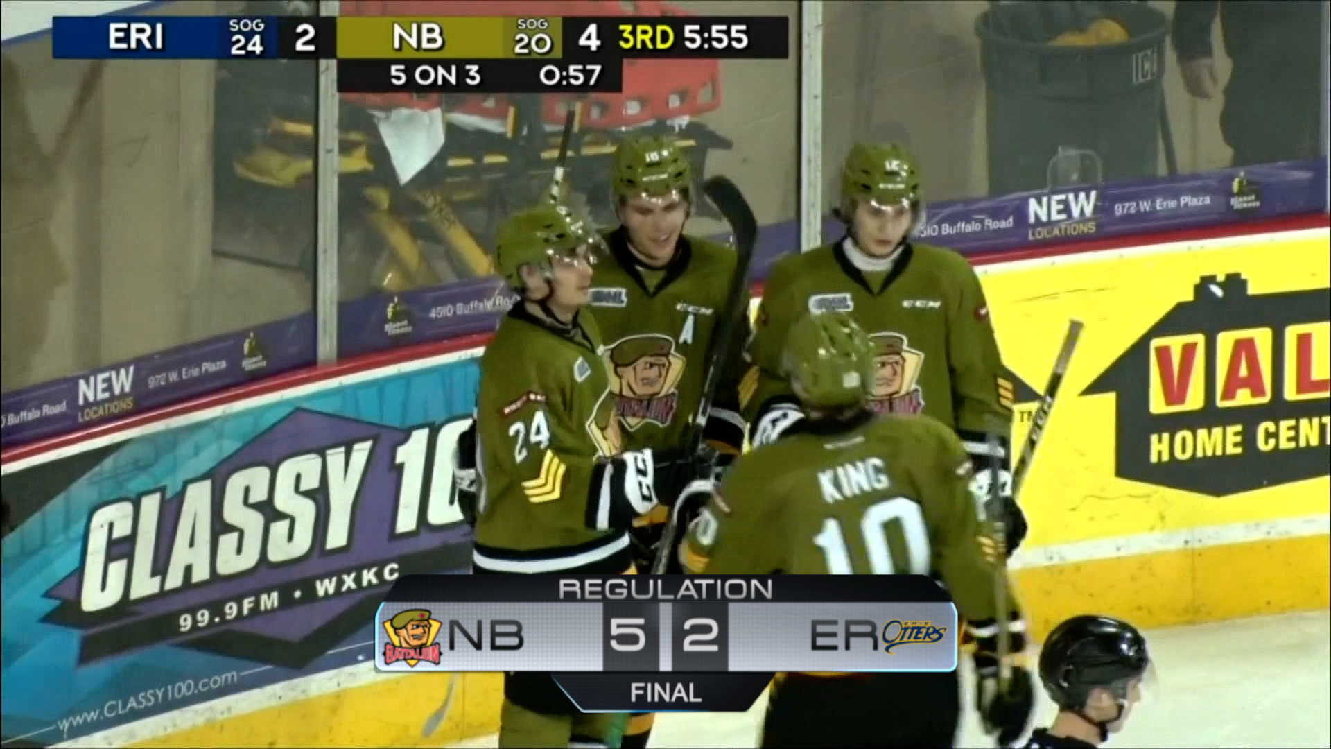 North Bay Battalion celebrating 5-2 victory over Erie Otters