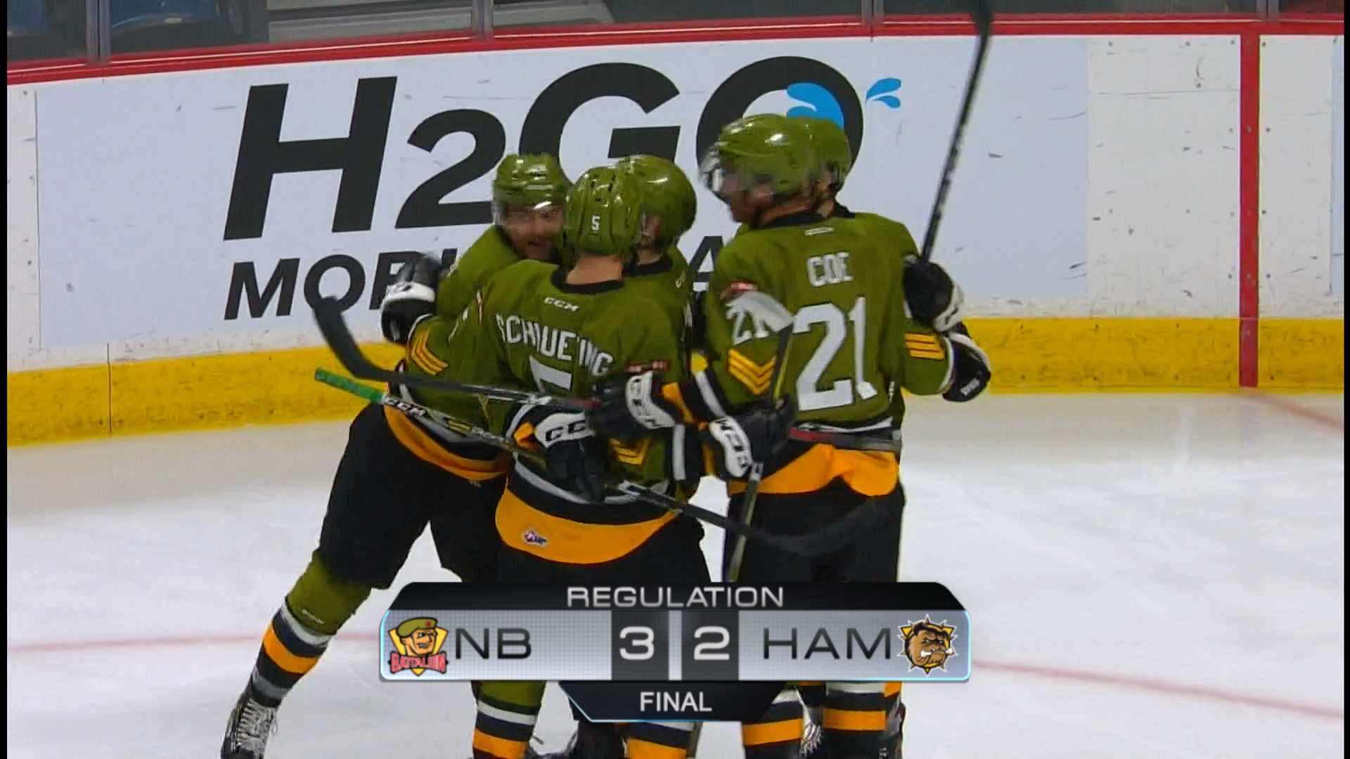 North Bay Battalion celebrating 3-2 Victory against Hamilton