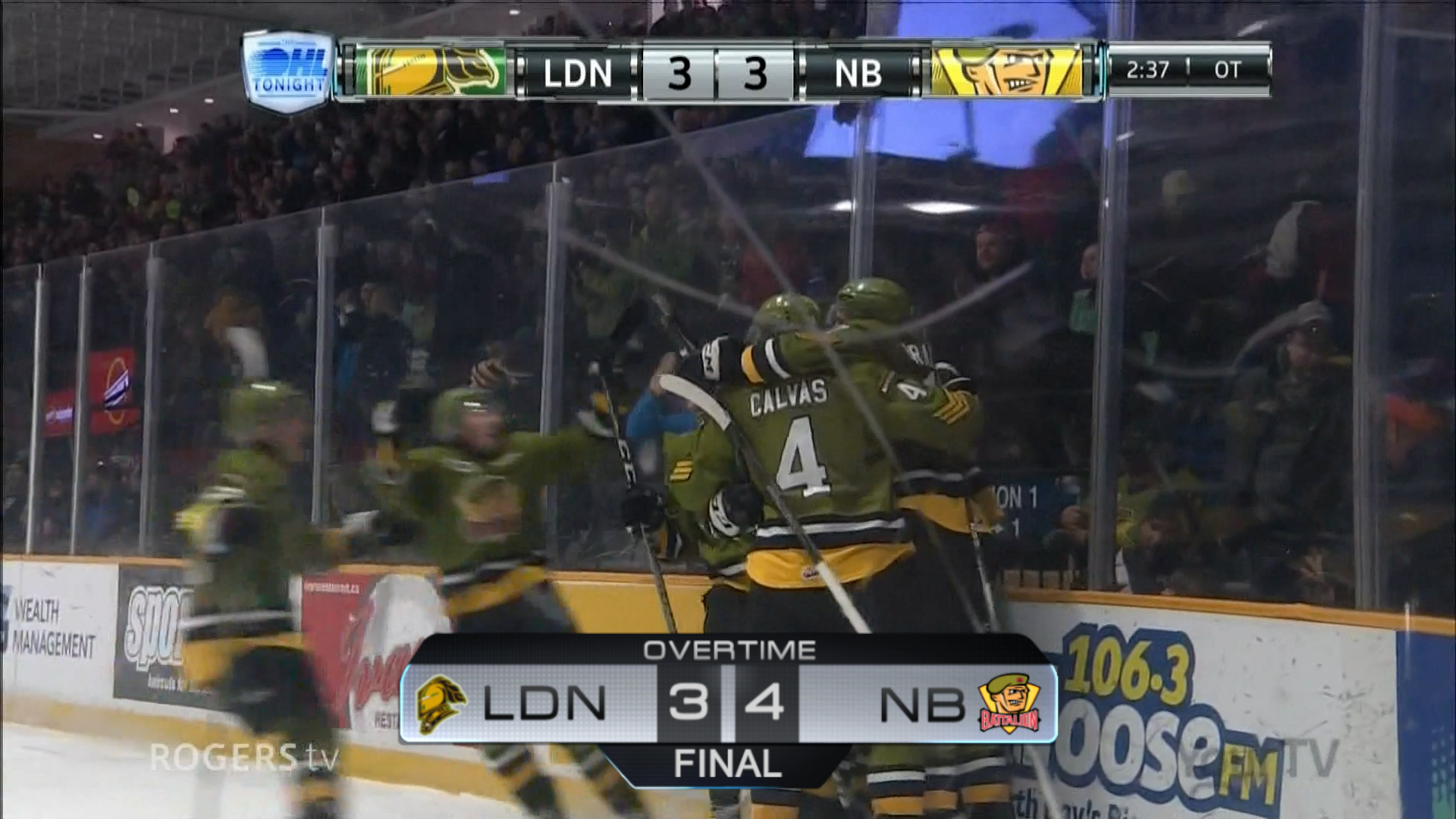 North Bay Battalion celebrating victory over London Knights