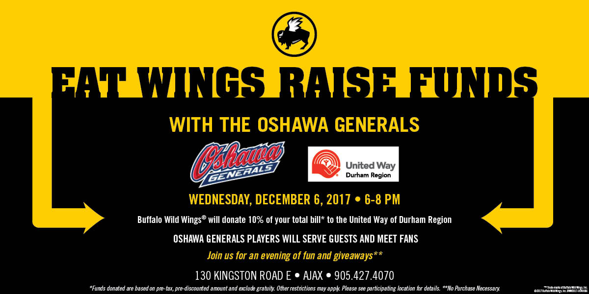 Eat Wings and Raise Funds for United Way Durham Region Oshawa Generals