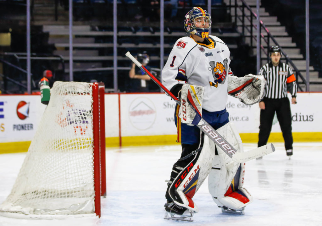 Guzda stands a staggering 6-foot-5 between the pipes. Photo: Josh Kim