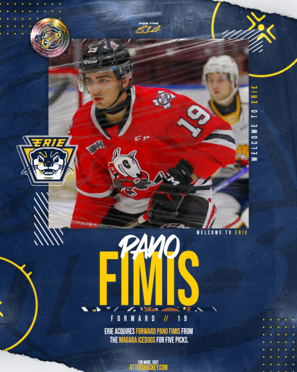 ERIE OTTERS ACQUIRE FORMER #2 OVERALL PICK PANO FIMIS FROM NIAGARA