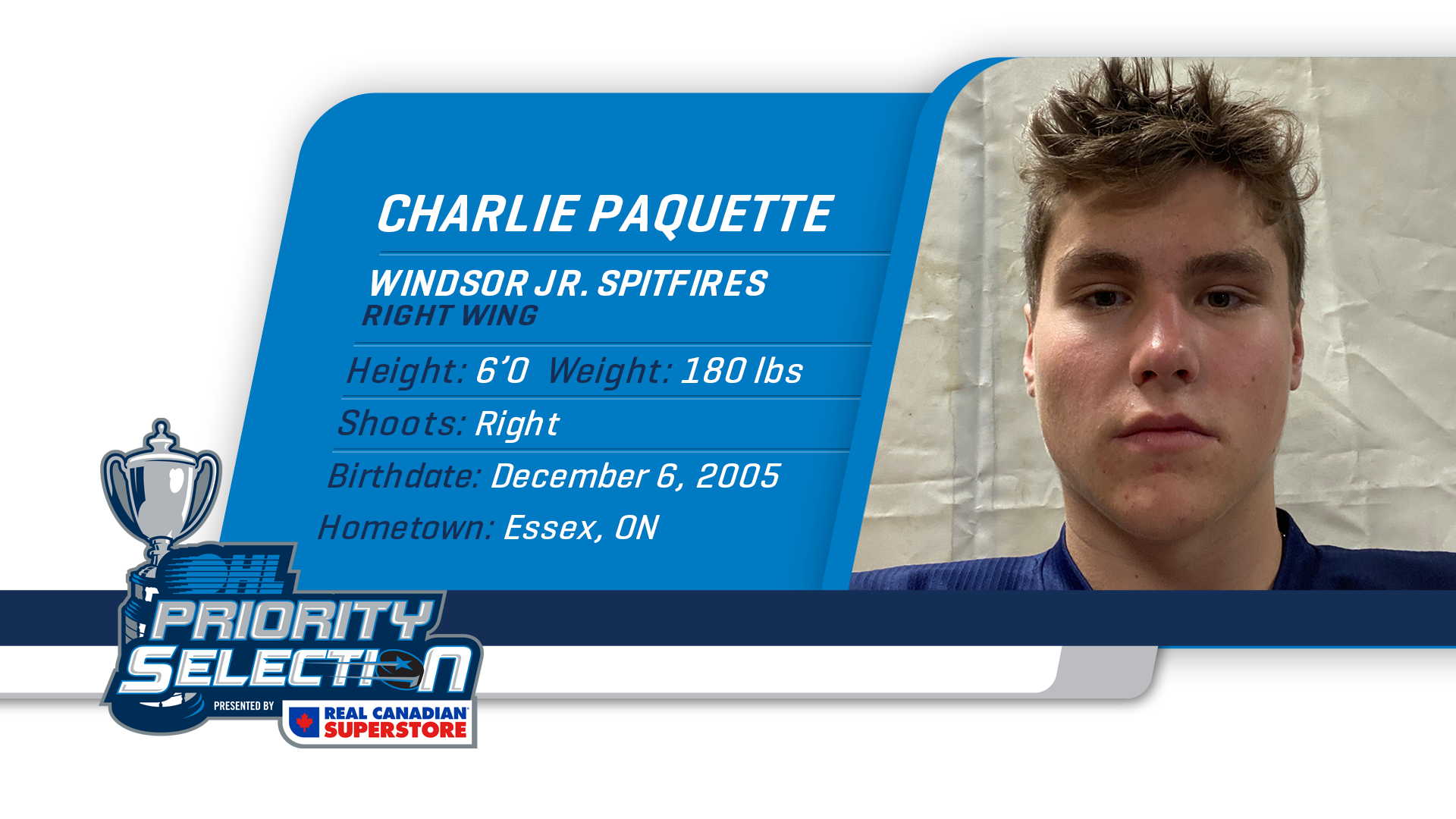 The Guelph Storm select Charlie Paquette 31st Overall. Guelph Storm