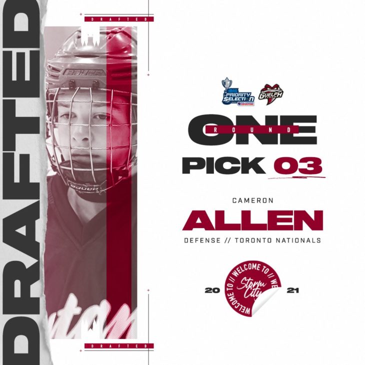The Guelph Storm select Cameron Allen Third Overall. Guelph Storm
