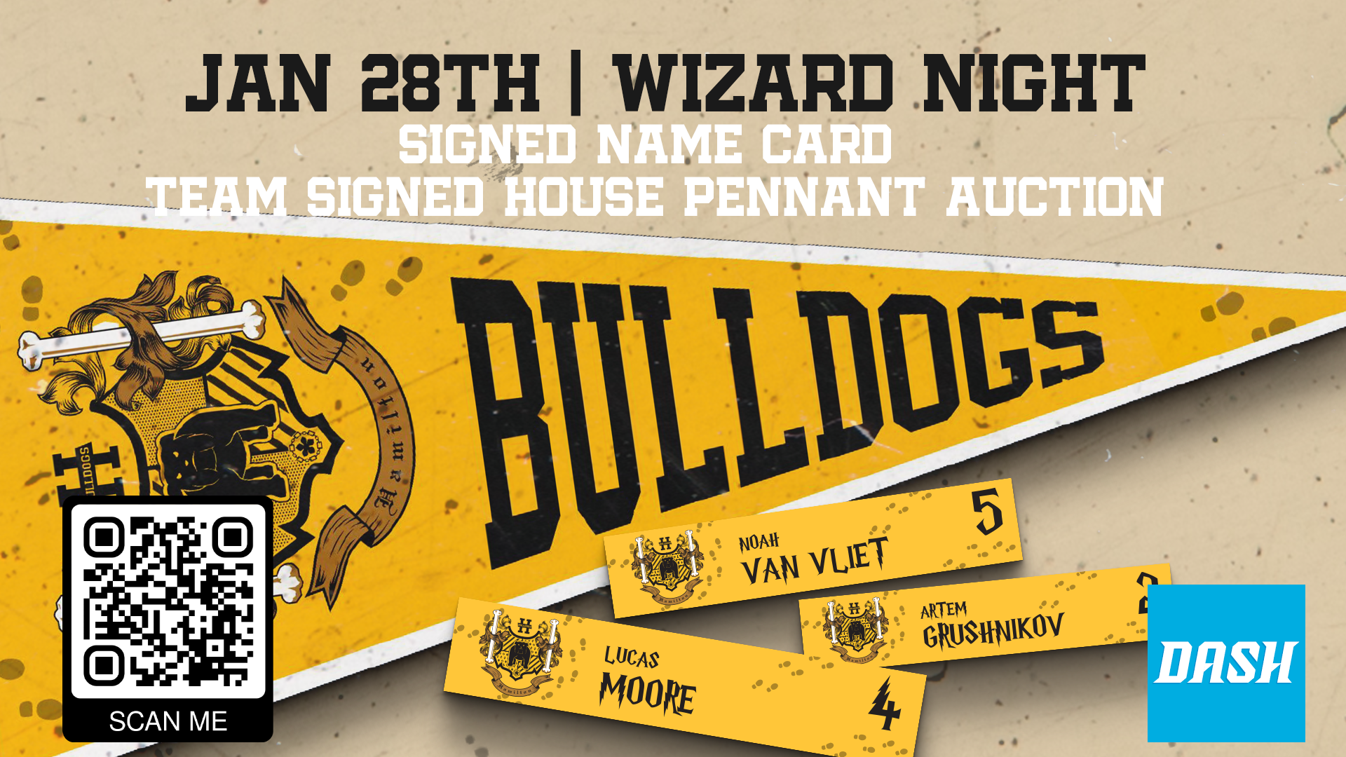 DASH AUCTION Wizard Night Team Signed Pennants and Name Cards