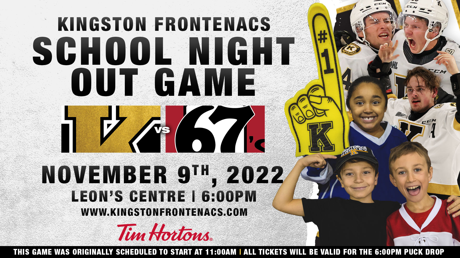 Frontenacs School Day Game start time changed - Wednesday, November 9th at 6:00pm