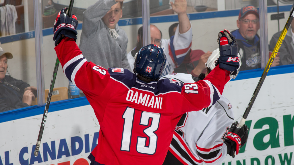 Riley Damiani celebrating his hat trick versus the Attack