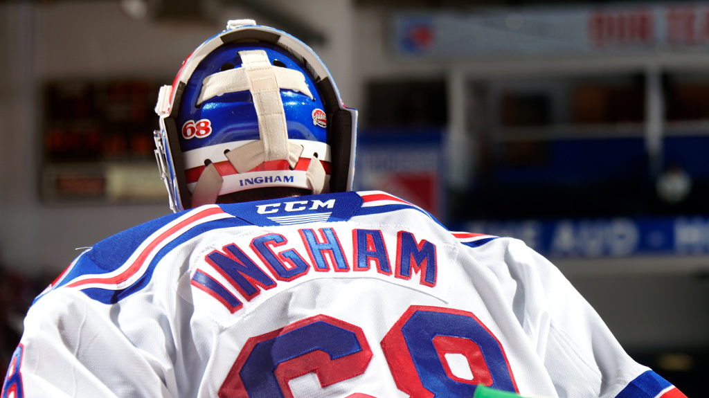 Jacob Ingham in net for the Kitchener Rangers