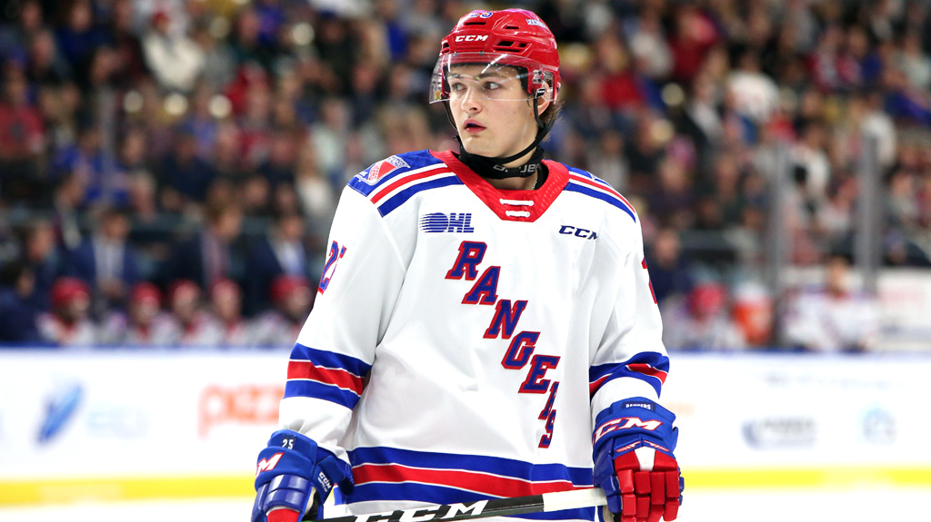 Declan McDonnell in Kitchener's home white jersey