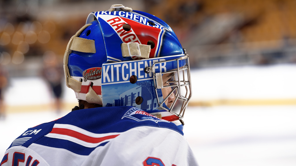 Lucas Pfeil playing for the Kitchener Rangers