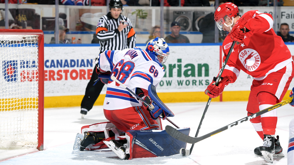 Jacob Ingham making a save against the Greyhounds