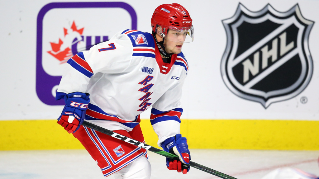 Axel Bergkvist skating for the Kitchener Rangers