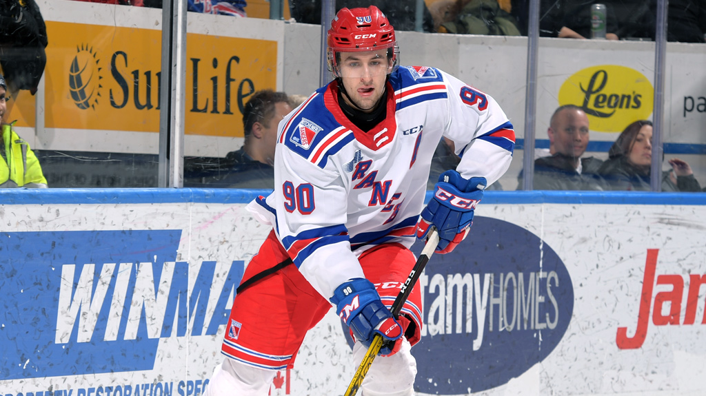 Liam Hawel skating for the Kitchener Rangers