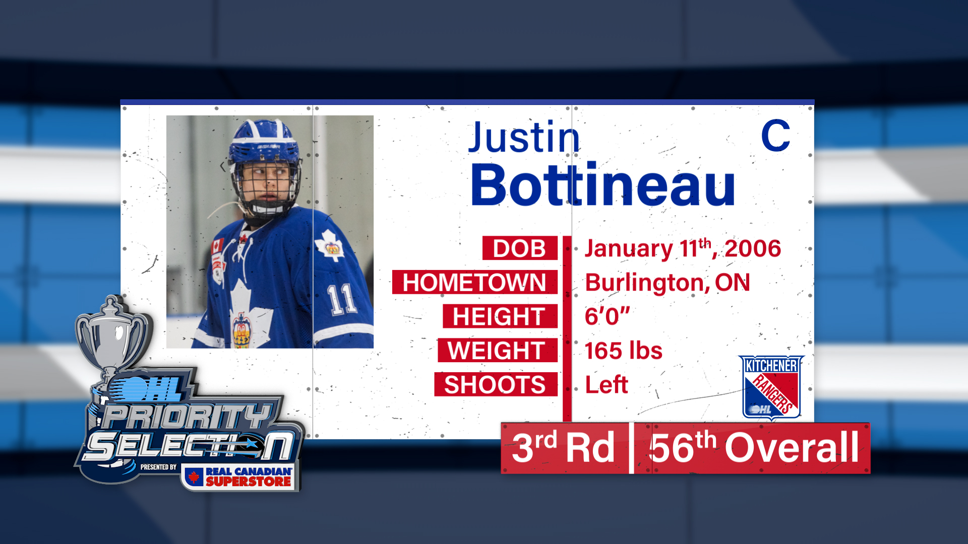 RANGERS VISION 2022 OHL Priority Selection (3rd selection) Justin