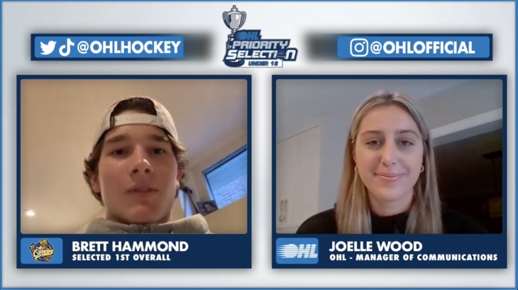 2023 OHL U18 Priority Selection First Overall Pick Brett Hammond (Erie