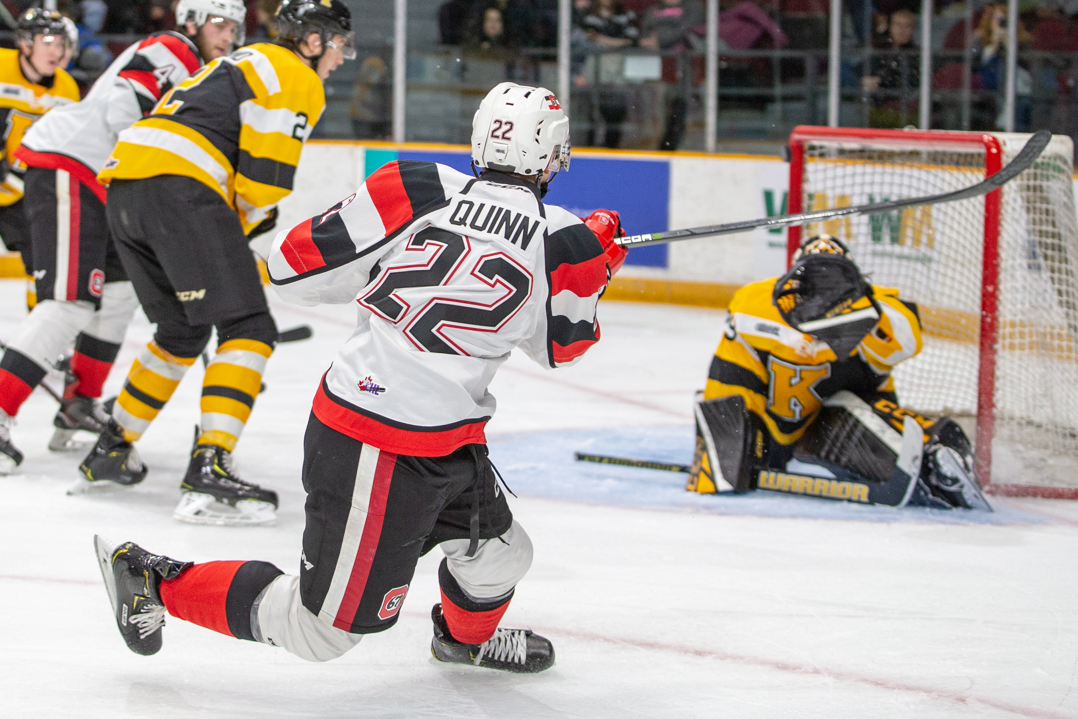 OTTAWA, ONTARIO, CANADA - April 25: Ontario Hockey League (OHL) playoff action between the North Bay Battalion and Ottawa 67's on April 25, 2022 at The Arena at TD Place in Ottawa, Ontario. (Photo by Jon Halpenny / Ottawa 67's)
