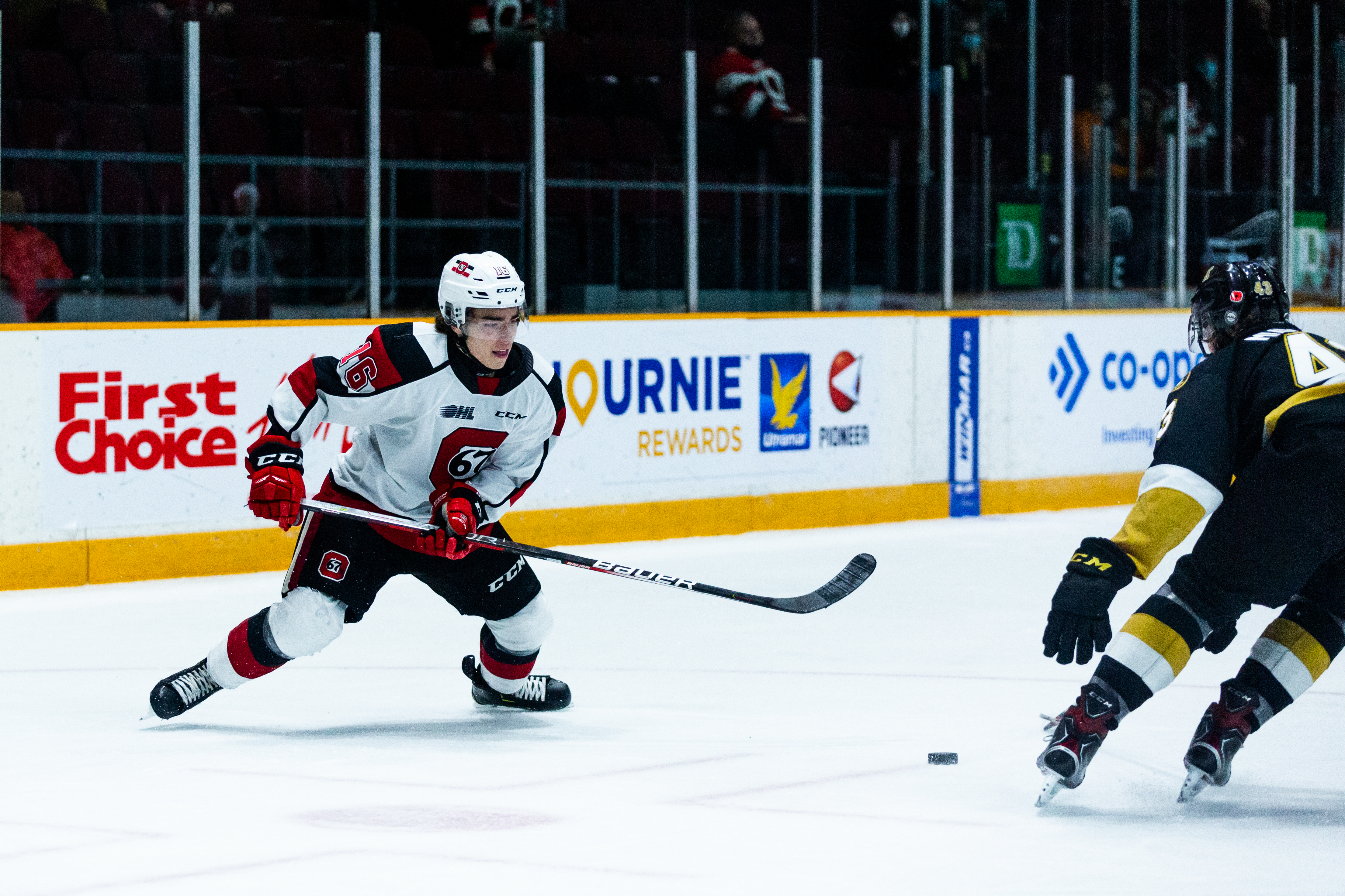 OTTAWA, ONTARIO, CANADA - November 9: Ontario Hockey League (OHL) regular season action between the Kingston Frontenacs and Ottawa 67's on November 9, 2021 at The Arena at TD Place in Ottawa, Ontario. (Photo by Jon Halpenny / Ottawa 67's)