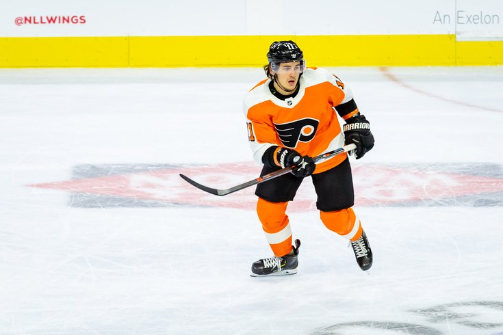 Travis Konecny of the Philadelphia Flyers during a game against the Arizona Coyotes at the Wells Fargo Center in South Philadelphia.