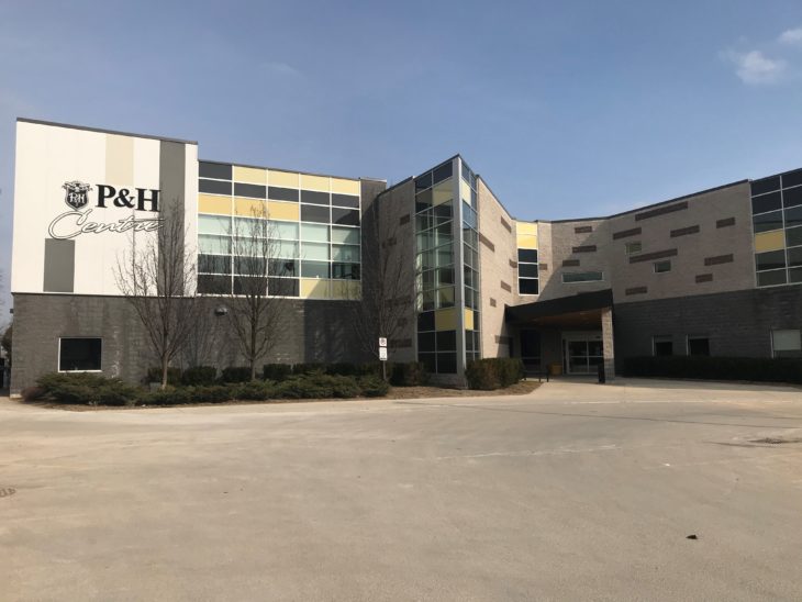 Outside photo of the P & H Centre in Hanover, Ontario