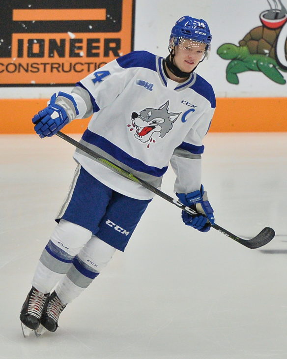 Macauley Carson of the Sudbury Wolves. Photo by Terry Wilson / OHL Images.